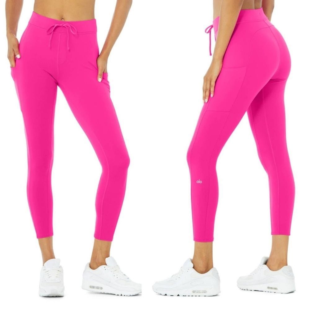 Alo 7/8 High-Waist Checkpoint Legging Size Small in Neon Pink - Picture 1 of 8